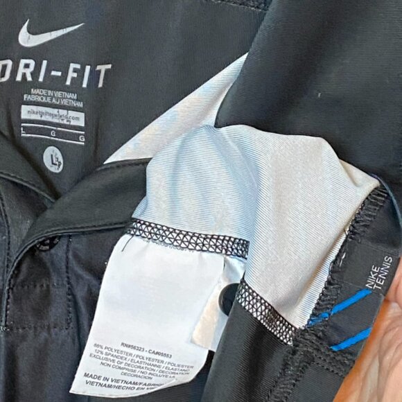 NIKE Tennis Dri-FIt Mens Polo Shirt Black with Blue/White Design Size Large - Picture 5 of 8